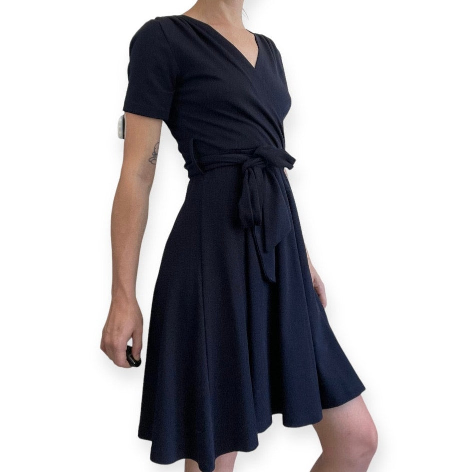 Unique Vintage Navy Blue A-Line Mini Dress with Belt