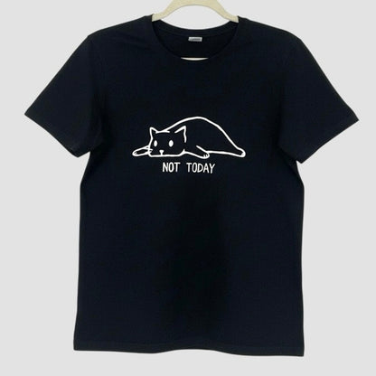 Yummie Black & White Not Today Lazy Cat Graphic Short Sleeve Tee