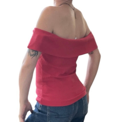 Old Navy Off the Shoulder Foldover Ribbed Blouse