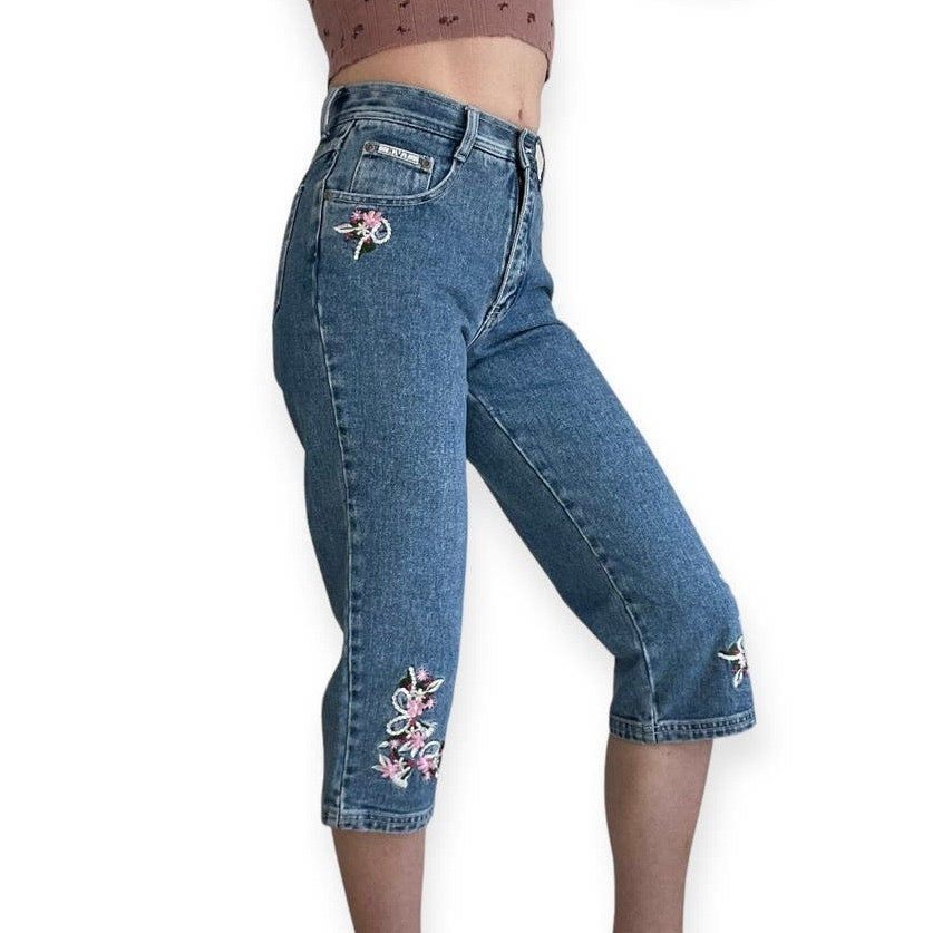 R.V.T Juniors Floral Embroidered Cropped Jeans