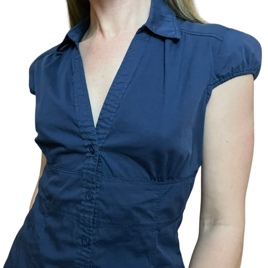 Forever 21 Navy Blue Button Down V-Neck Collared Mini Dress
