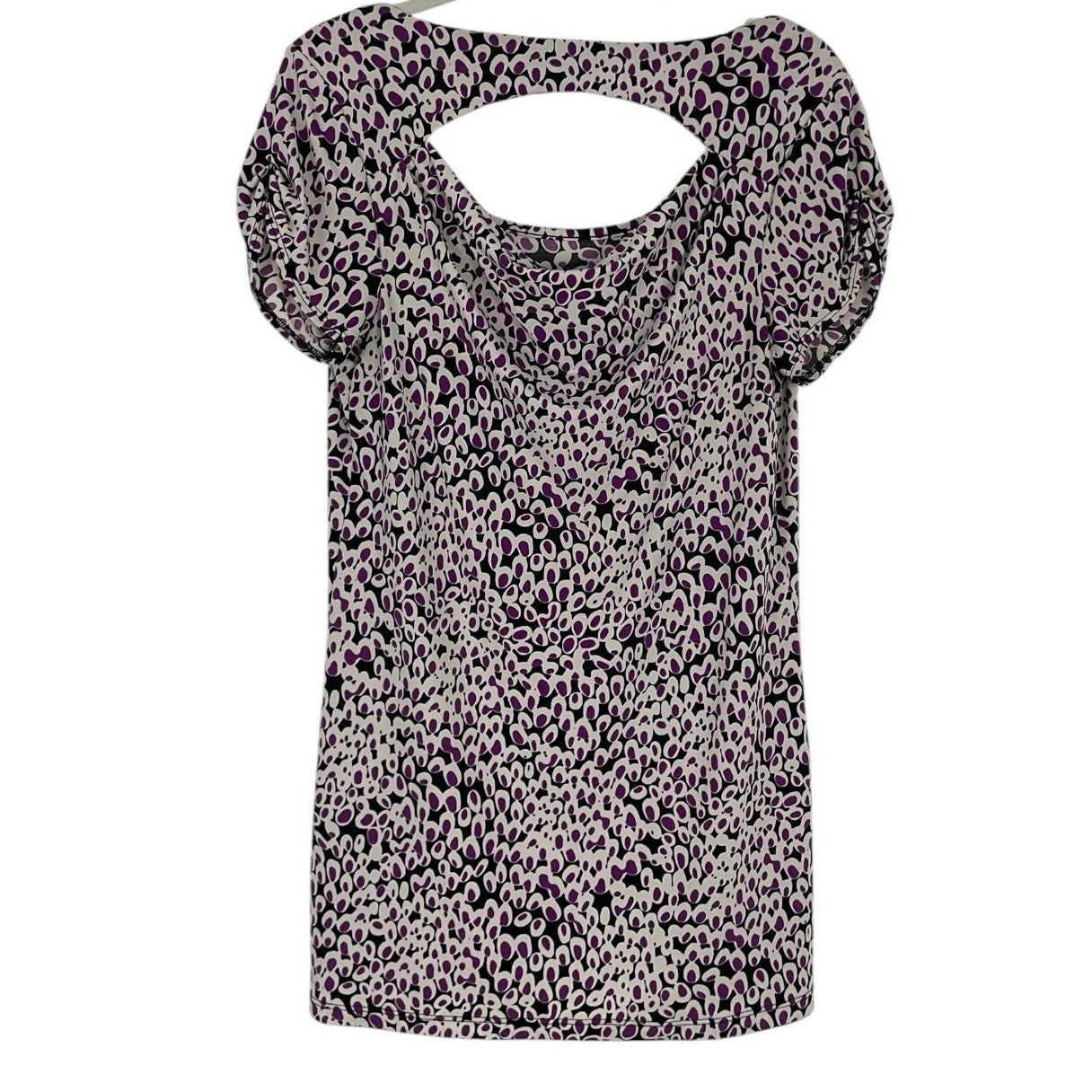 AB Studio Purple Abstract Print Short Sleeve Cutout Back Blouse