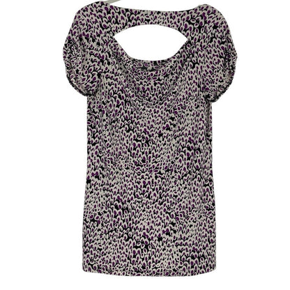 AB Studio Purple Abstract Print Short Sleeve Cutout Back Blouse
