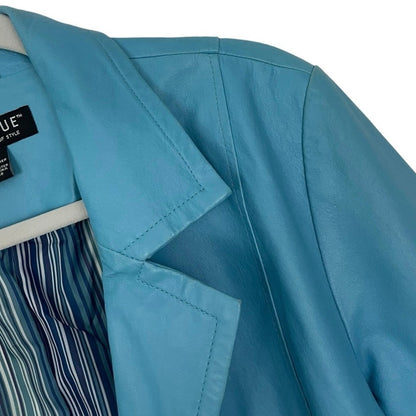 Dialogue Vintage 90s Blue Genuine Leather Blazer Jacket