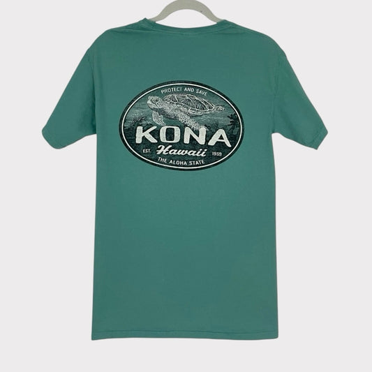 Turquoise Kona Hawaii Sea Turtle Graphic Short Sleeve Tee