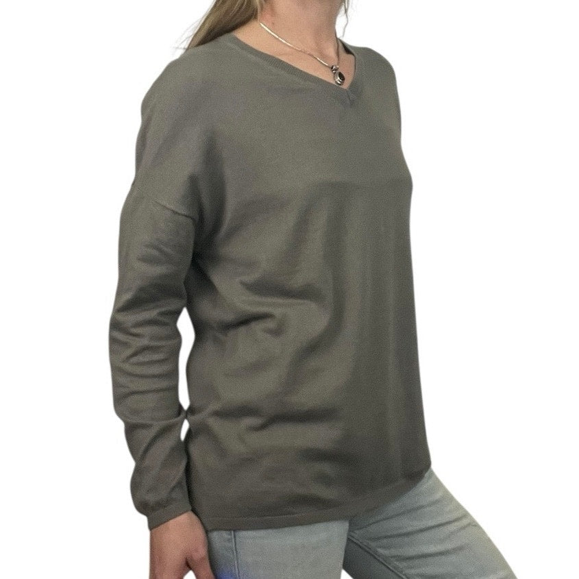 Jarbo Grey Long Sleeve V-Neck Silk & Cashmere Knit Top