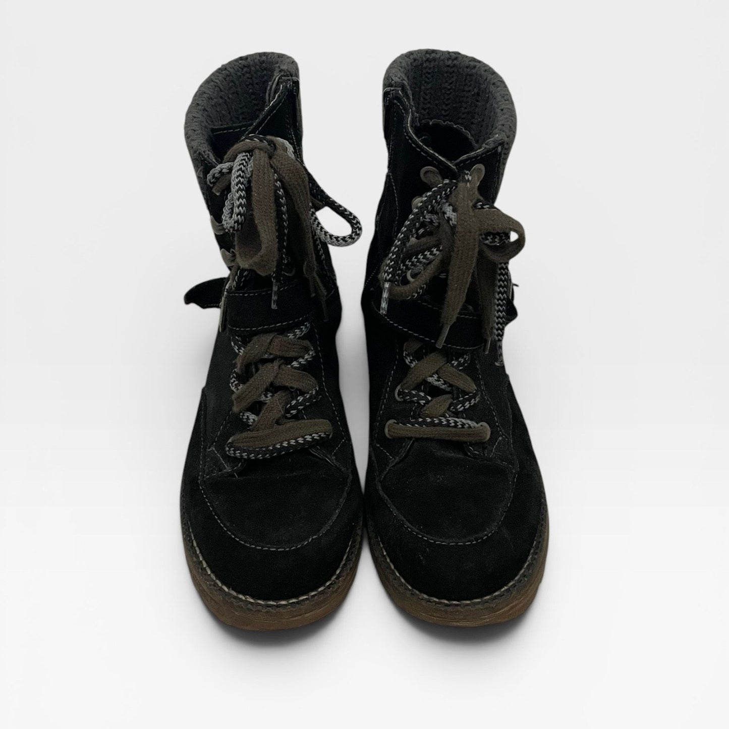 Colony Black Suede Knit Cuff Lace Up Combat Ankle Boots