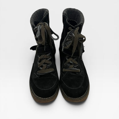 Colony Black Suede Knit Cuff Lace Up Combat Ankle Boots