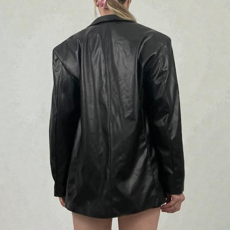 Divided by H&M Black Faux Leather Button Down Jacket