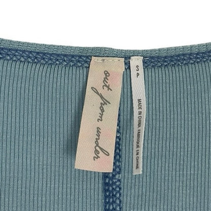 Out From Under Blue Contrast Stitch Patchwork Long Sleeve Cropped Top