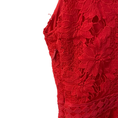 Soieblu Vibrant Coral Floral Lace A-Line V-Neck Mini Dress
