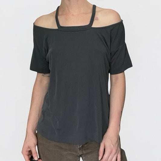 Harlowe & Graham Grey Cold Shoulder Short Sleeve Blouse