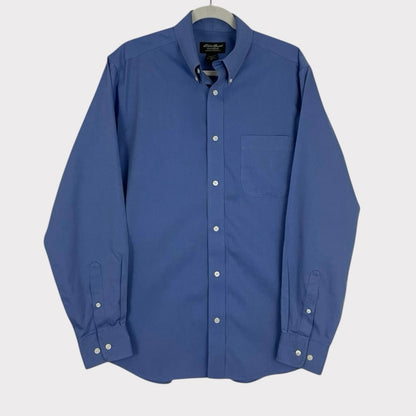 Eddie Bauer Mens Blue Relaxed Fit Long Sleeve Button Down Dress Shirt