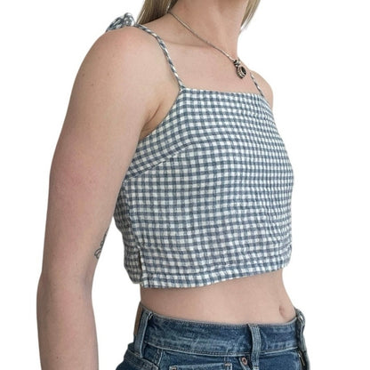 John Galt Blue & White Gingham Cropped Tank Top