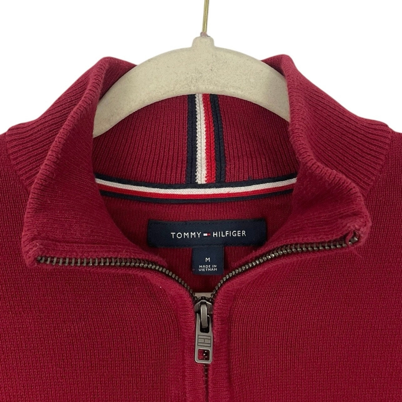 Tommy Hilfiger Mens Red Quarter Zip Sweatshirt