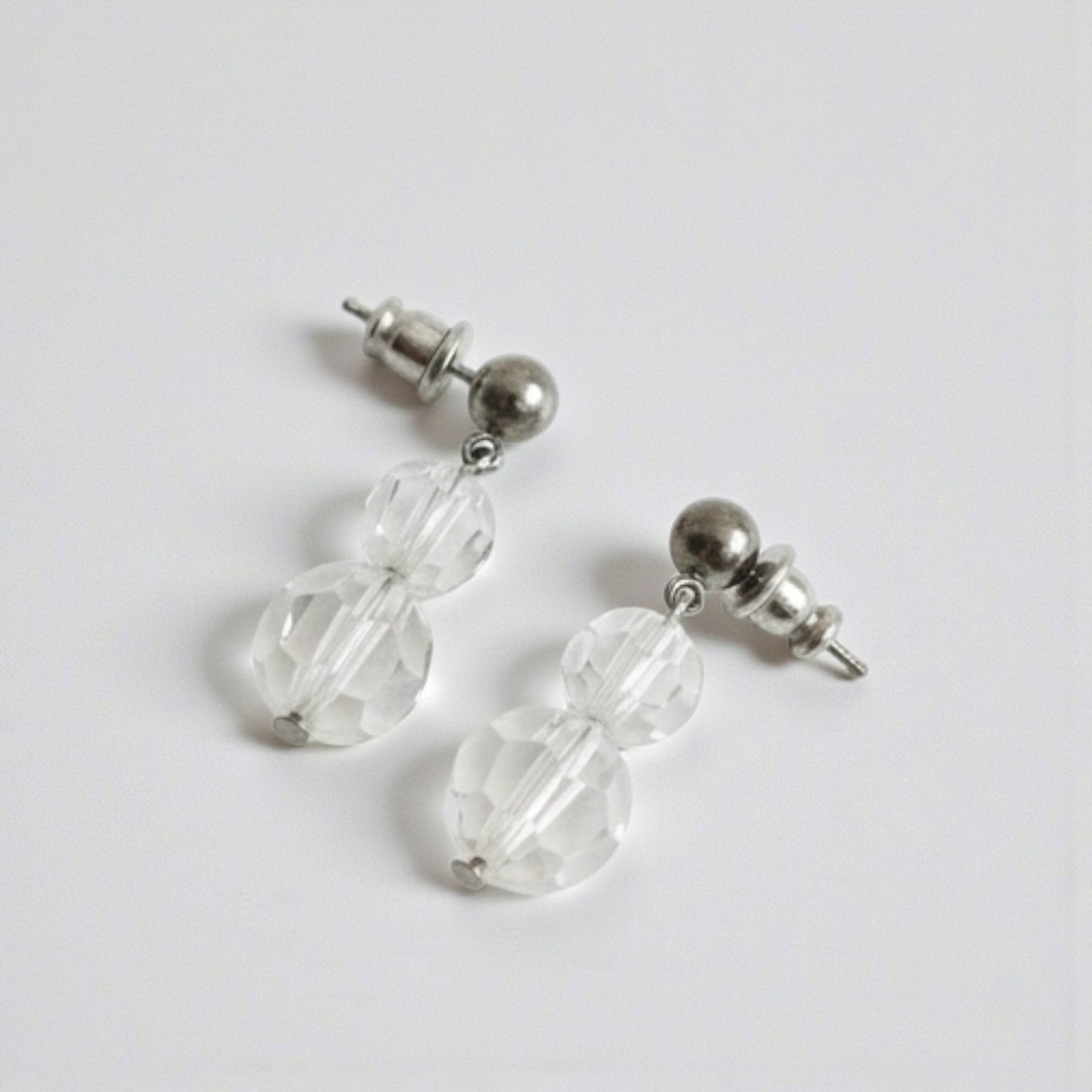 Vintage Clear Beaded Silver Earrings