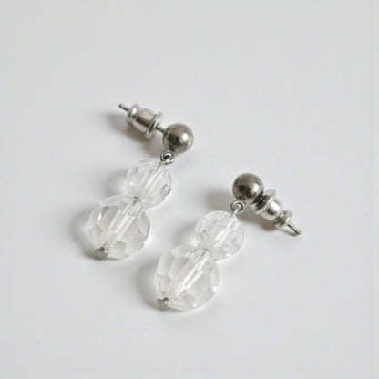 Vintage Clear Beaded Silver Earrings