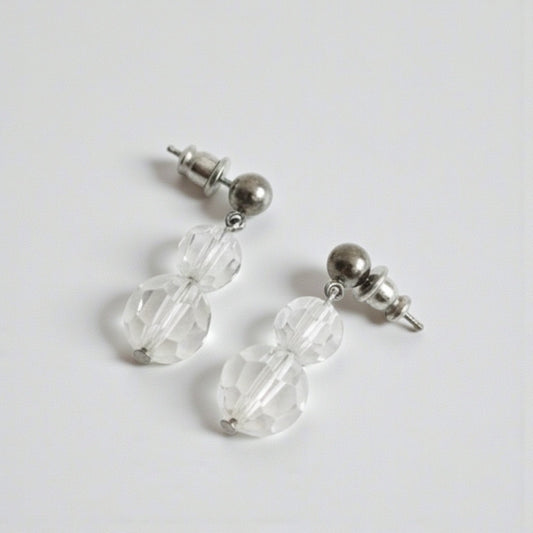 Vintage Clear Beaded Silver Earrings