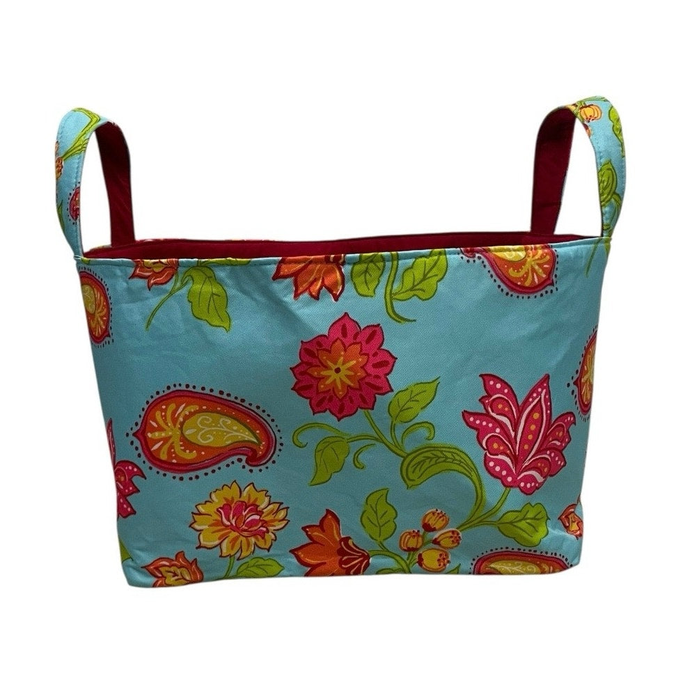 NWT Spring Inspirations Blue & Red Boho Paisley Floral Basket Tote Bag