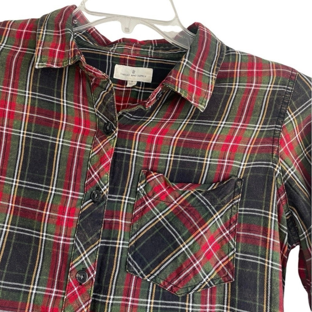 NWT Thread and Supply Red and Green Plaid Button Down Top