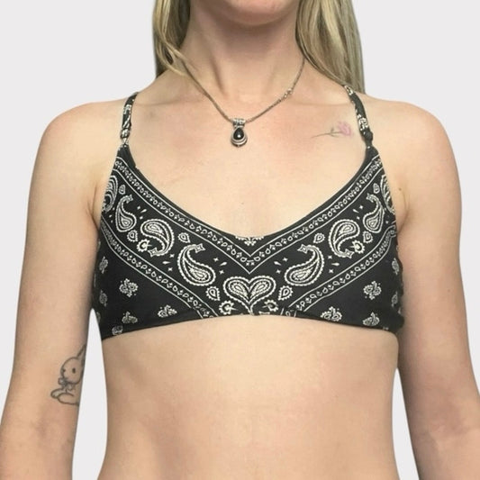 Metal Mulisha MCMXCIX Black & White Paisley Boho Strappy Racerback Bikini Top
