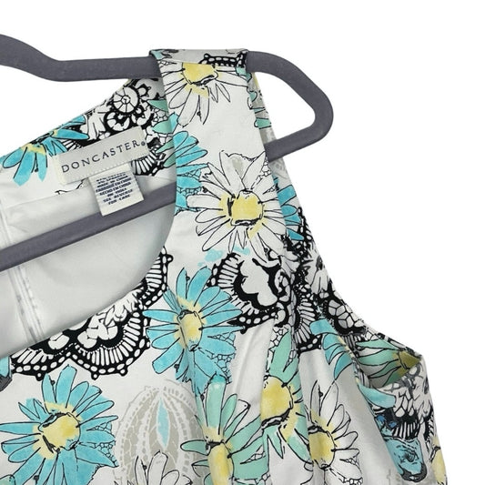 Doncaster Blue & Yellow Floral Print Dress with Matching Belt