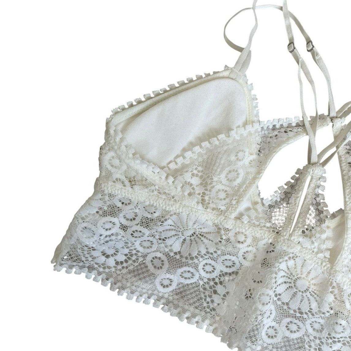 Aerie Cream Lace Strappy Back Padded Triangle Bralette