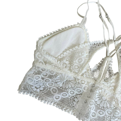 Aerie Cream Lace Strappy Back Padded Triangle Bralette