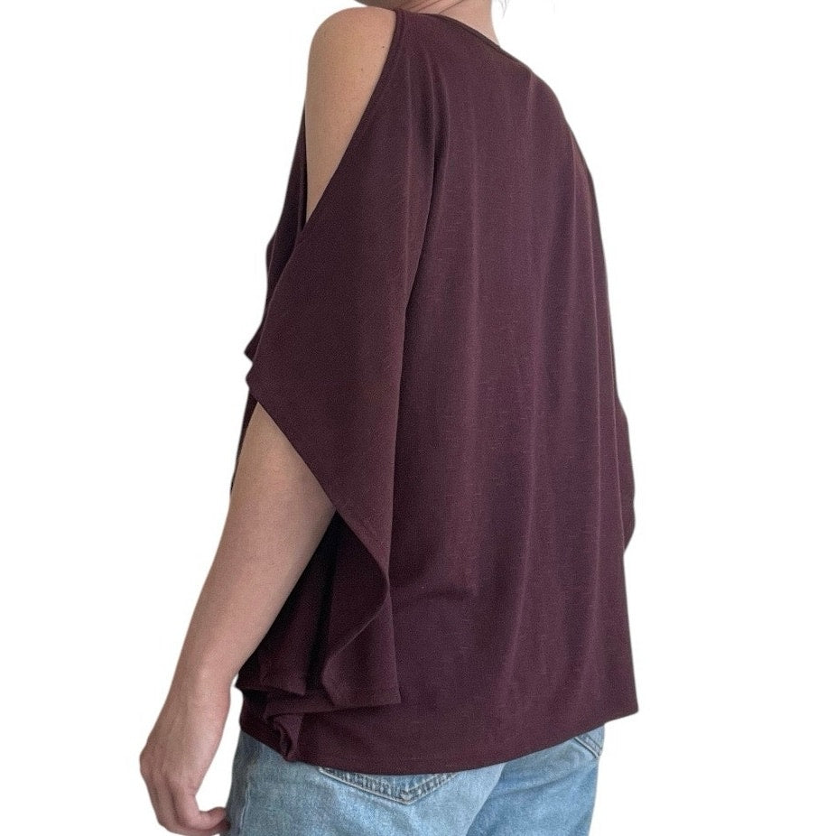 White House Black Market Maroon Cold Shoulder Blouse