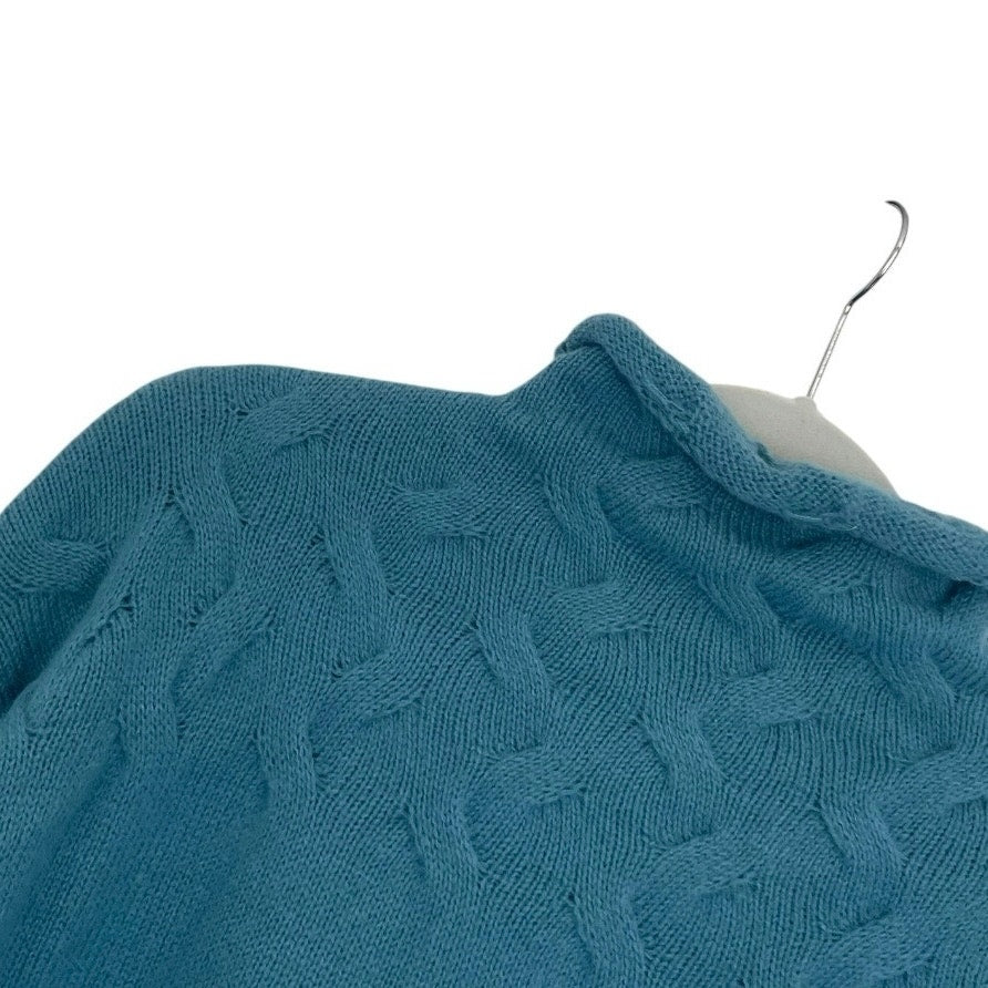 Blue Textured Cable Knit Turtleneck Sweater