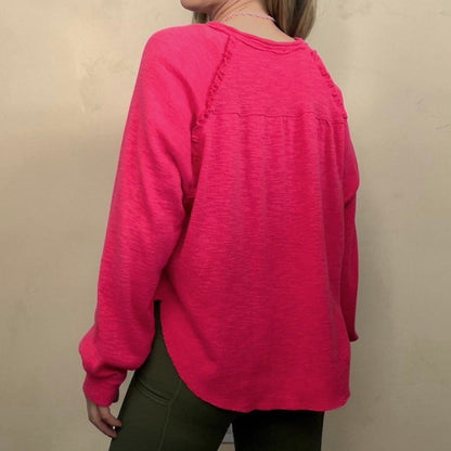 Pilcro Pink Ruffle Seam Knit Long Sleeve Top