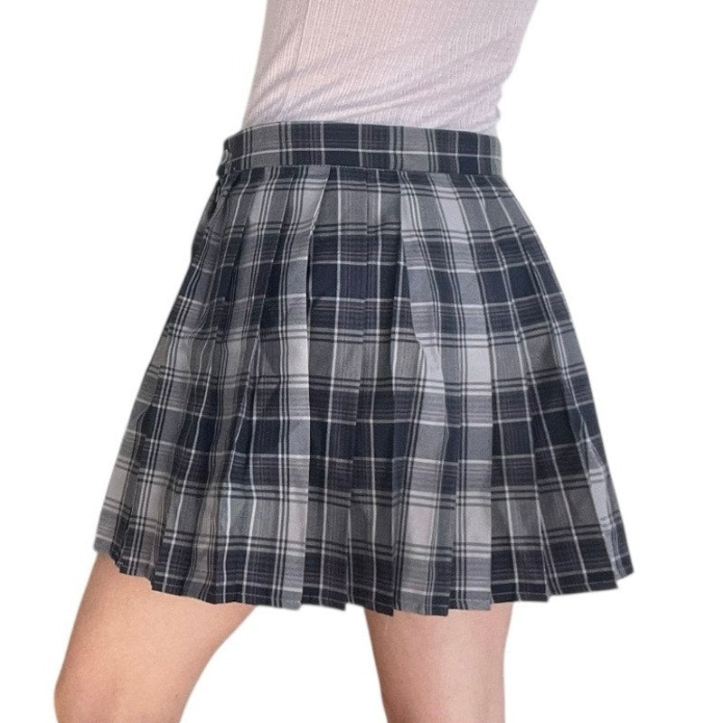 Hug Sunshine Juniors Navy Blue & Grey Plaid Pleated Mini Skirt