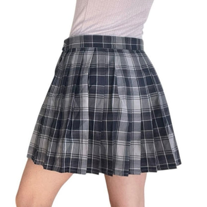 Hug Sunshine Juniors Navy Blue & Grey Plaid Pleated Mini Skirt