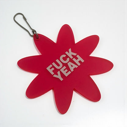 F*CK YEAH Pink Flower Clear Plastic Keychain
