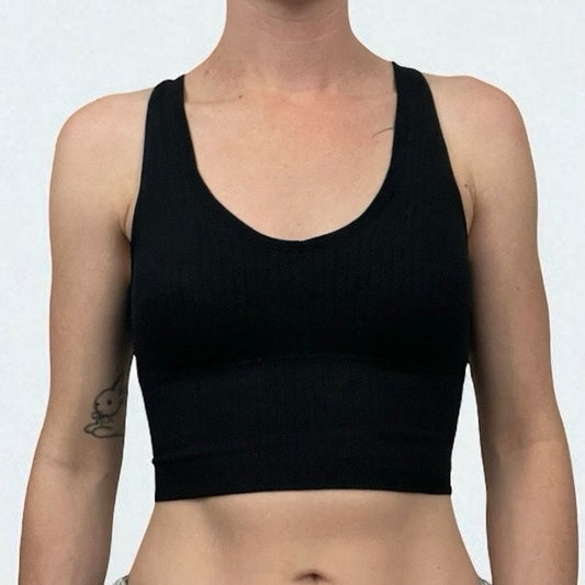 Black Ribbed Padded Cropped Tank Top