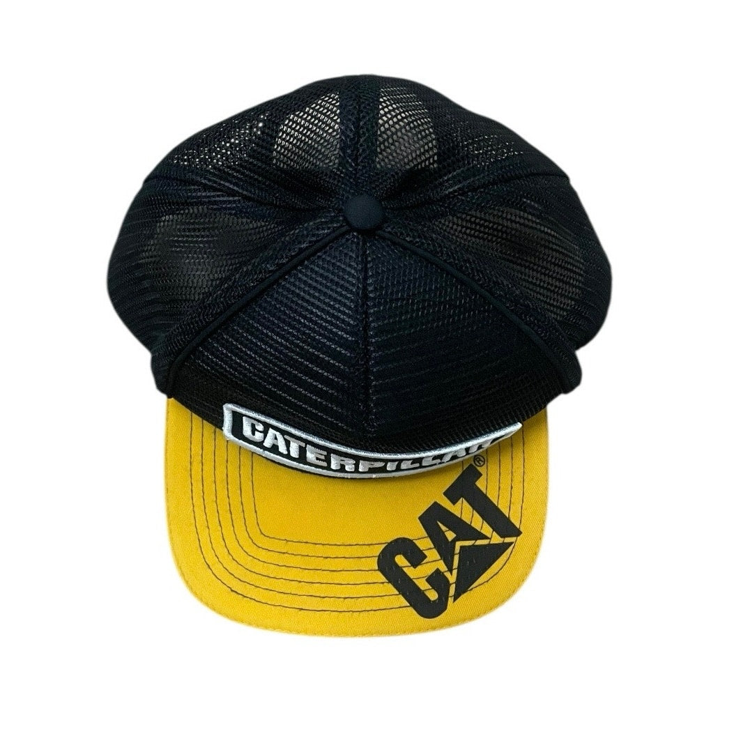 CAT Mens Caterpillar Yellow & Black Mesh Flat Brim Snapback Trucker Hat