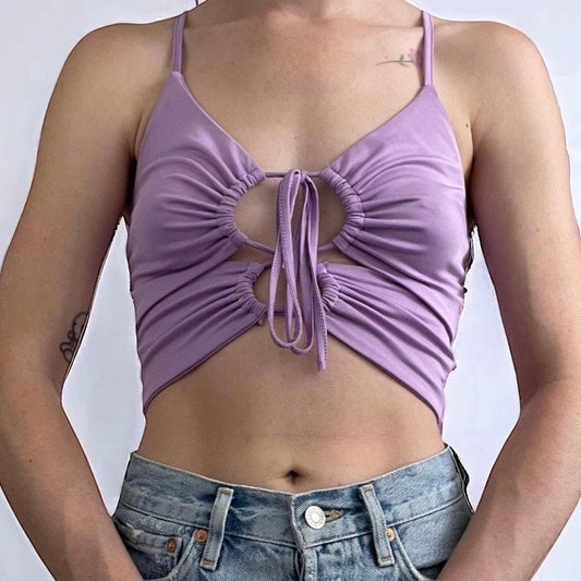 Superdown Purple Lace Up Cutout Cropped Tank Top