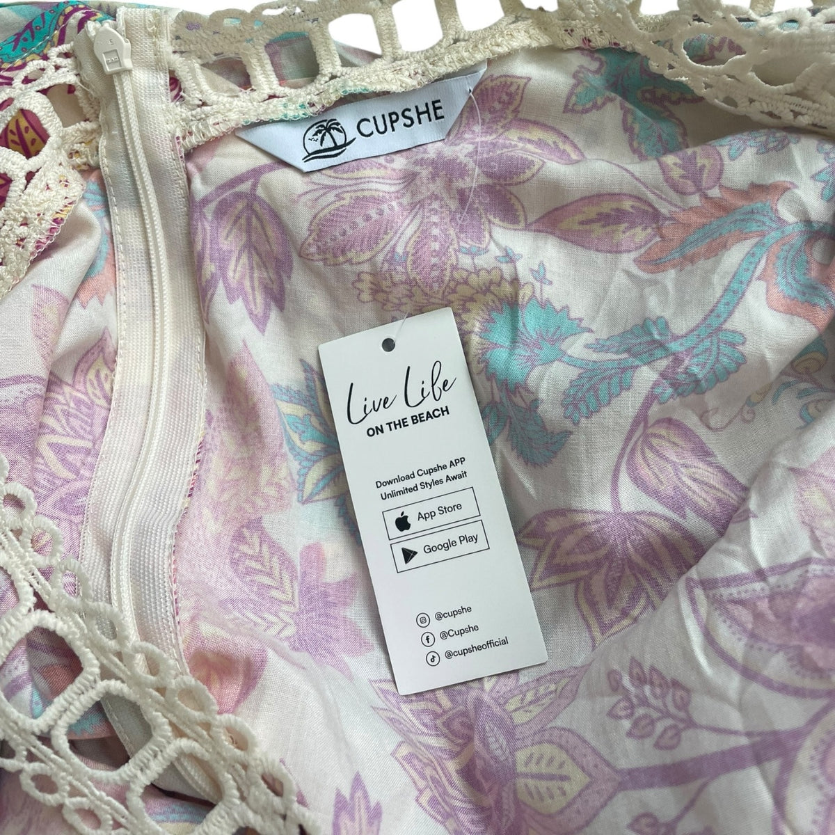 NWT Cupshe Boho Botanical Crochet Trim Halter Neck Mini Dress