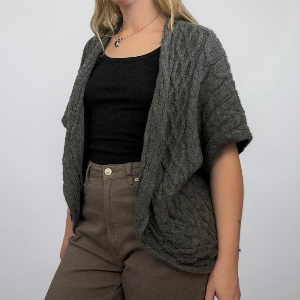 Coldwater Creek Grey Cable Knit Short Sleeve Cardigan Sweater