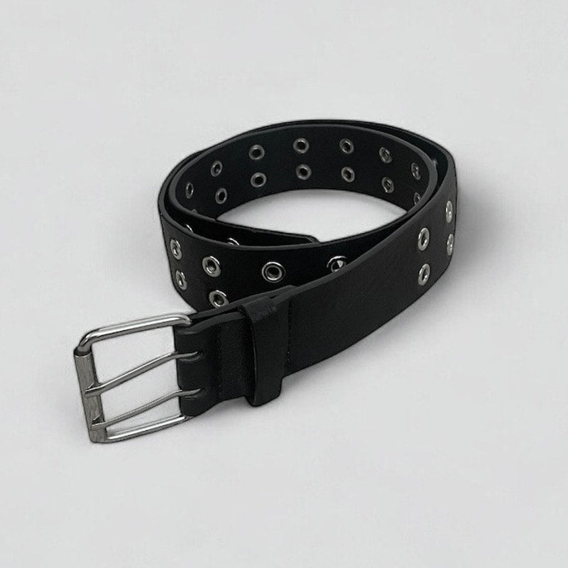 Brandy Melville Black Faux Leather Silver Grommet Belt