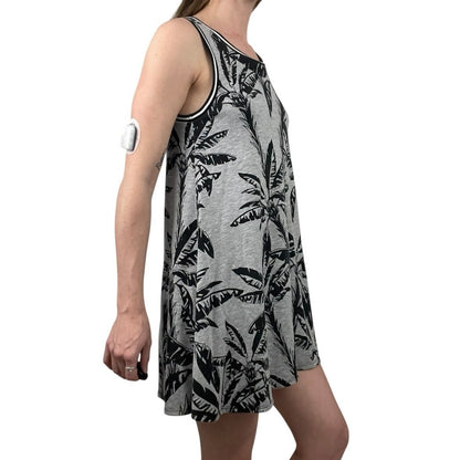 Forever 21 Grey and Black Tropical Leaf Print Soft Mini Dress