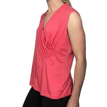 Doncaster Coral Pink V-Neck Wrap Short Sleeve Blouse