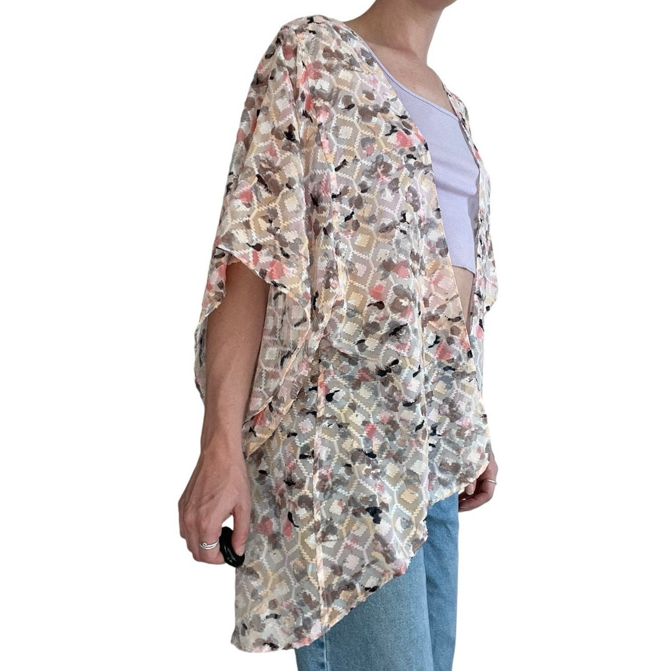 Beautiful Sheer Boho Patterned Colorful Shrug Sweater