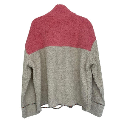 Pink Lily Color Block Sherpa Teddy Fleece Zip Up Jacket