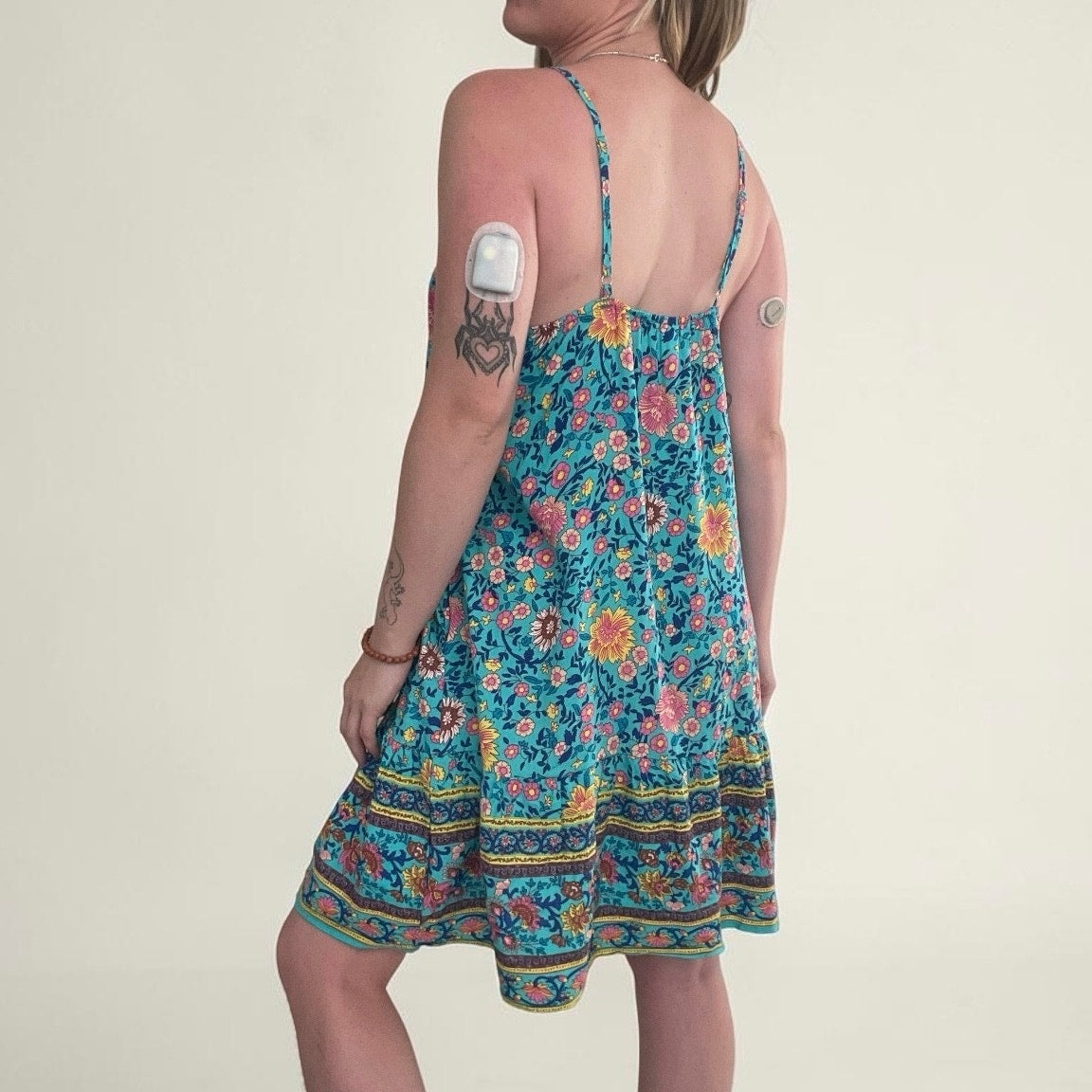 Qearal Blue Boho Floral Print Mini Dress