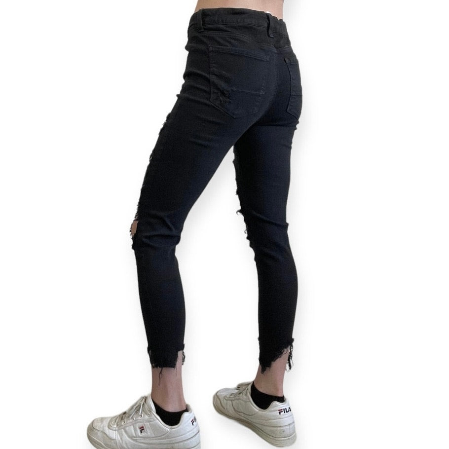 American Eagle Black Distressed Next Level Stretch Hi-Rise Jegging Crop Jeans