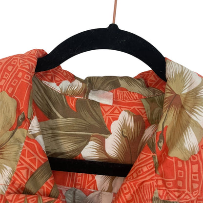 Palmwave Mens Orange Hawaiian Tropical Floral Button Down Shirt