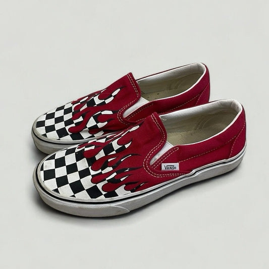 Vans Red Blood Drip B&W Checkered Canvas Slip On Sneakers