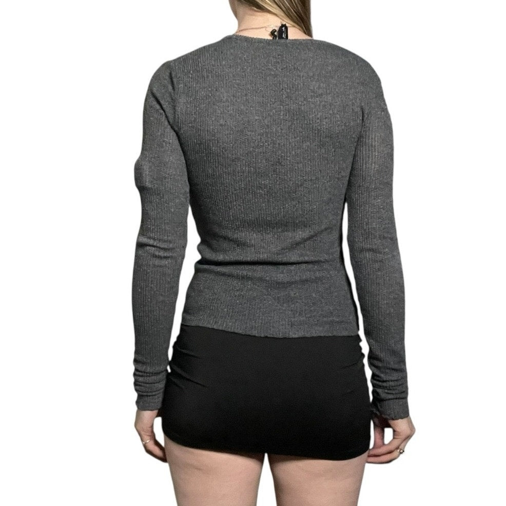 Out From Under Grey Ribbed Long Sleeve V-Neck Top
