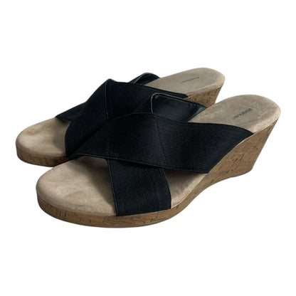 Avenue Black Elastic Strap Cork Wedge Sandals